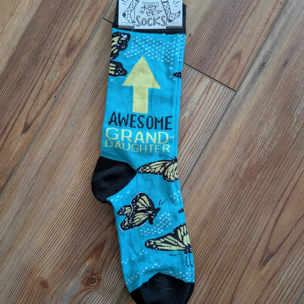Primitives by Kathy Turquoise 'Awesome Granddaughter' Arrow & Butterfly Socks
